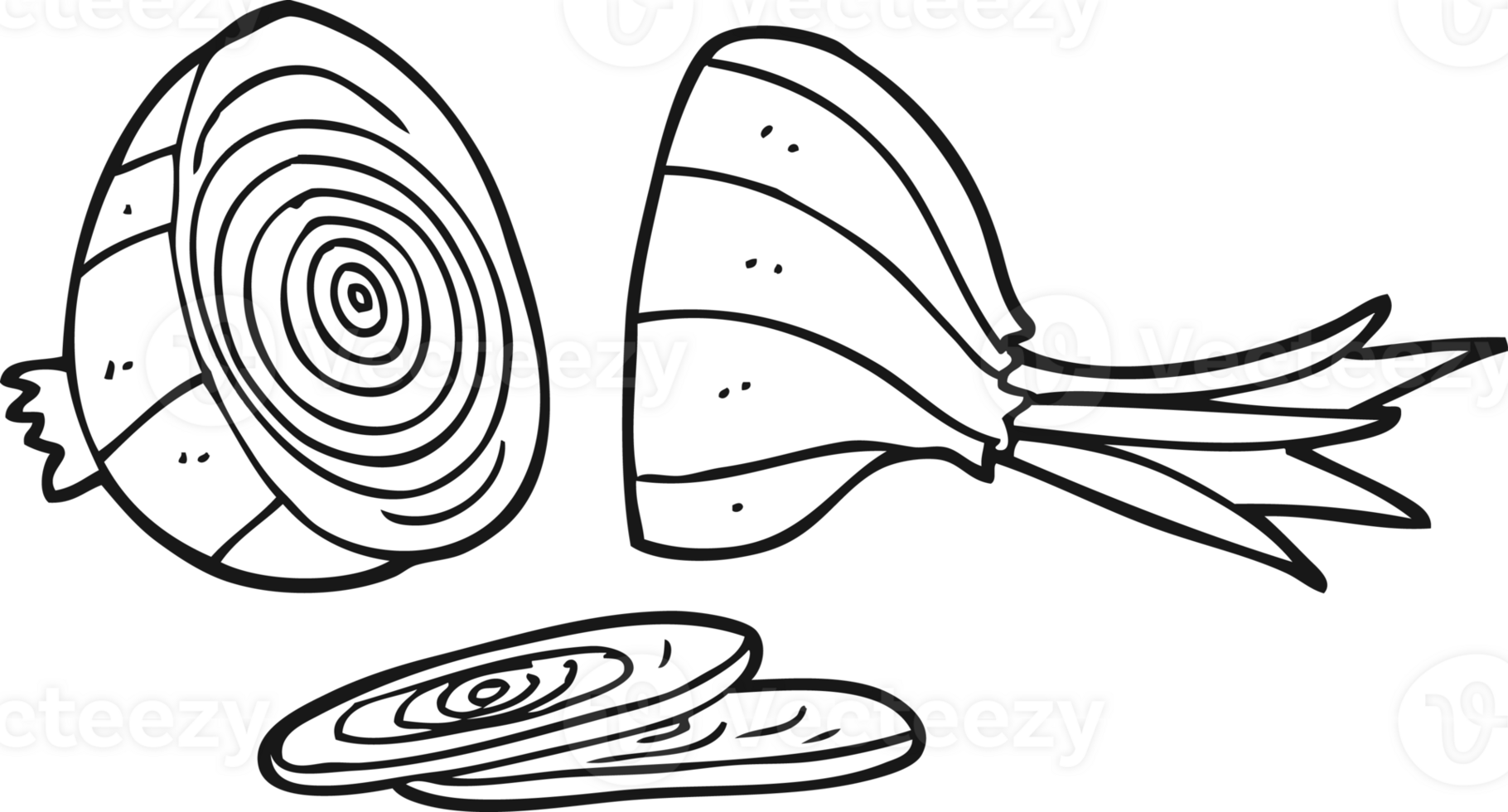 black and white cartoon sliced onion png