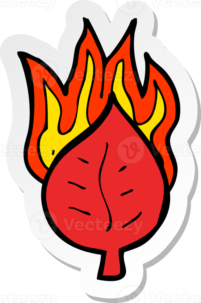 sticker of a cartoon leaf on fire symbol png