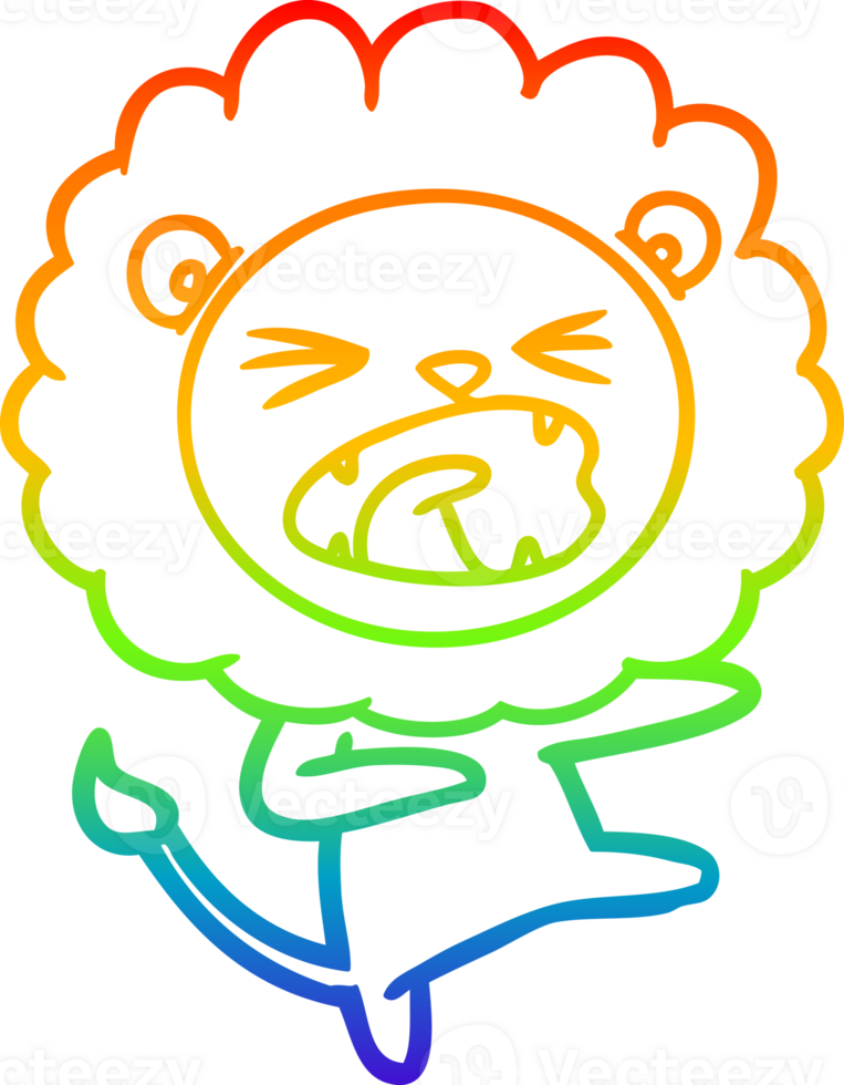 rainbow gradient line drawing cartoon angry lion png
