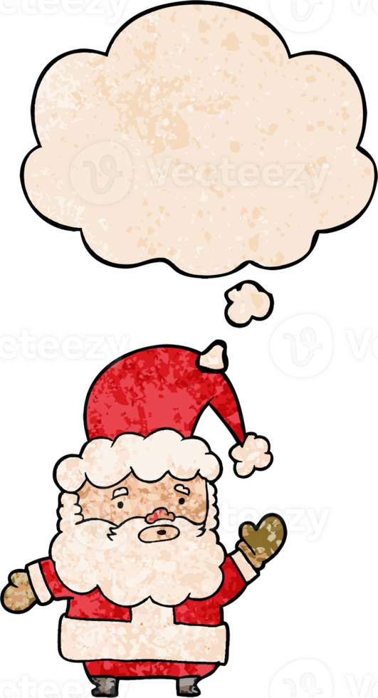 cartoon santa claus and thought bubble in grunge texture pattern style png