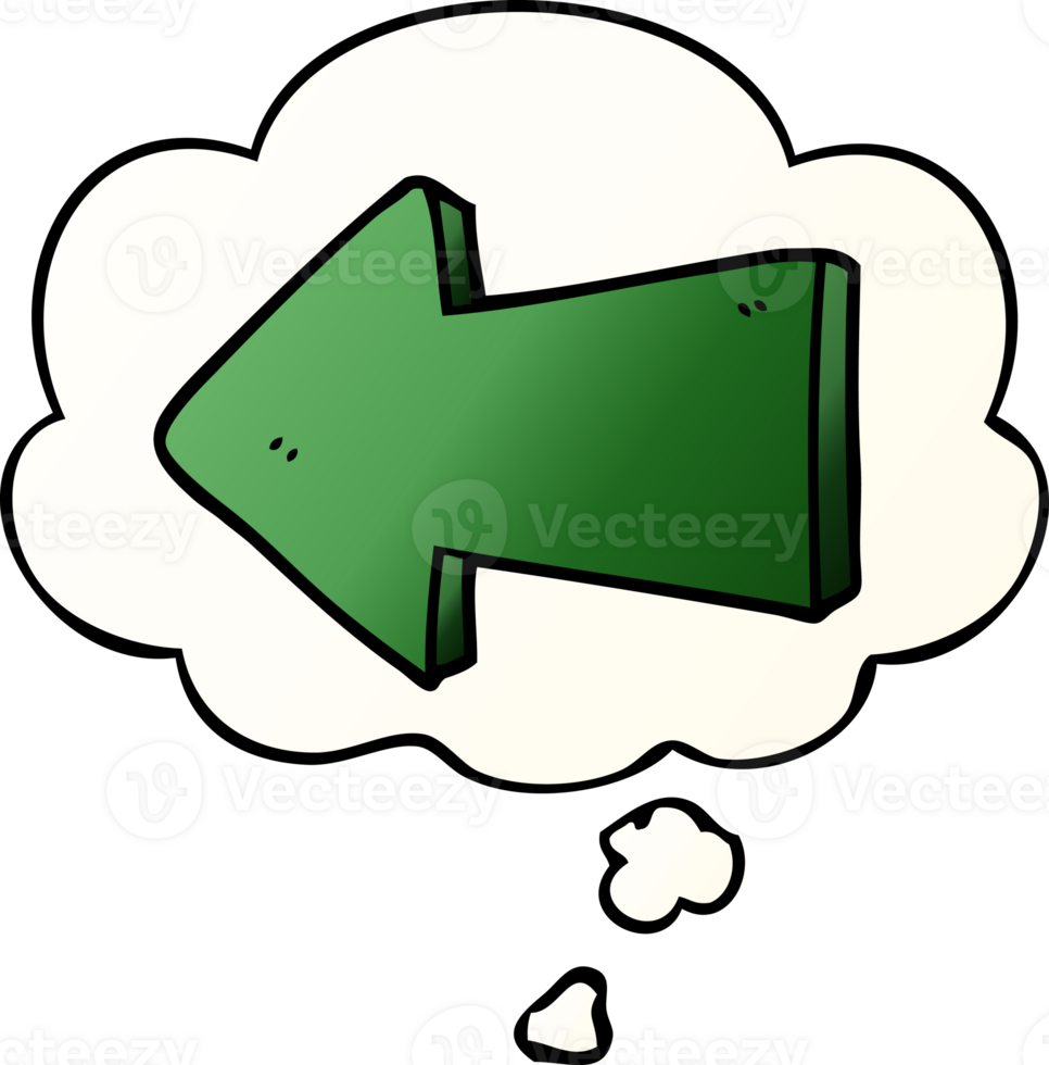 cartoon pointing arrow and thought bubble in smooth gradient style png