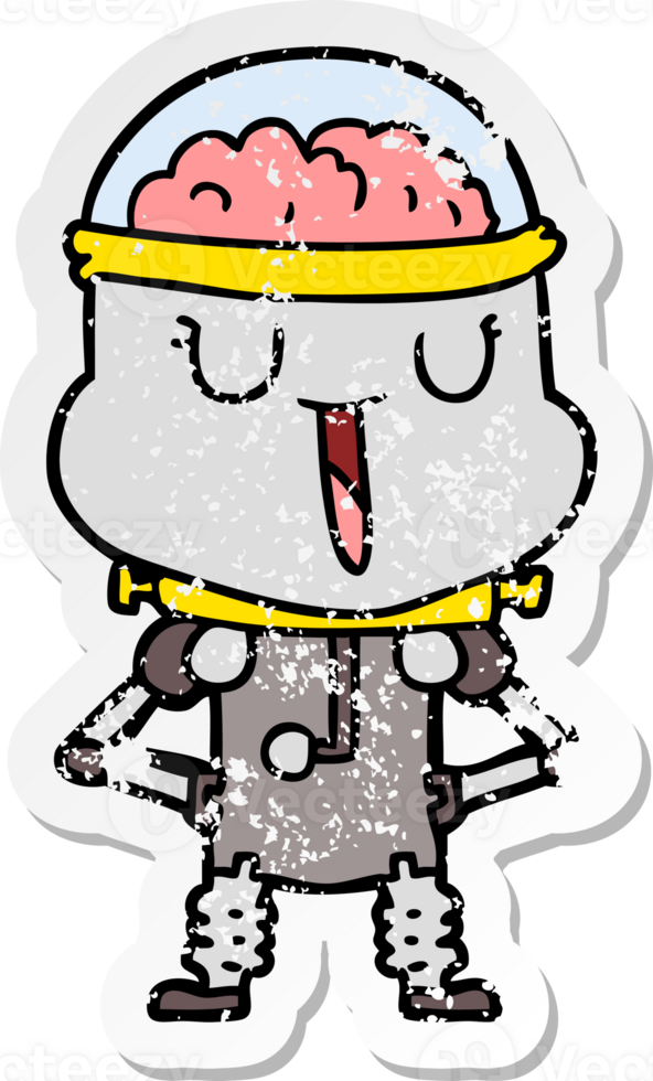 distressed sticker of a happy cartoon robot png