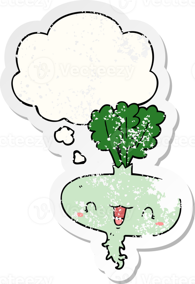cartoon turnip and thought bubble as a distressed worn sticker png