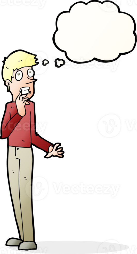 cartoon worried man with thought bubble png
