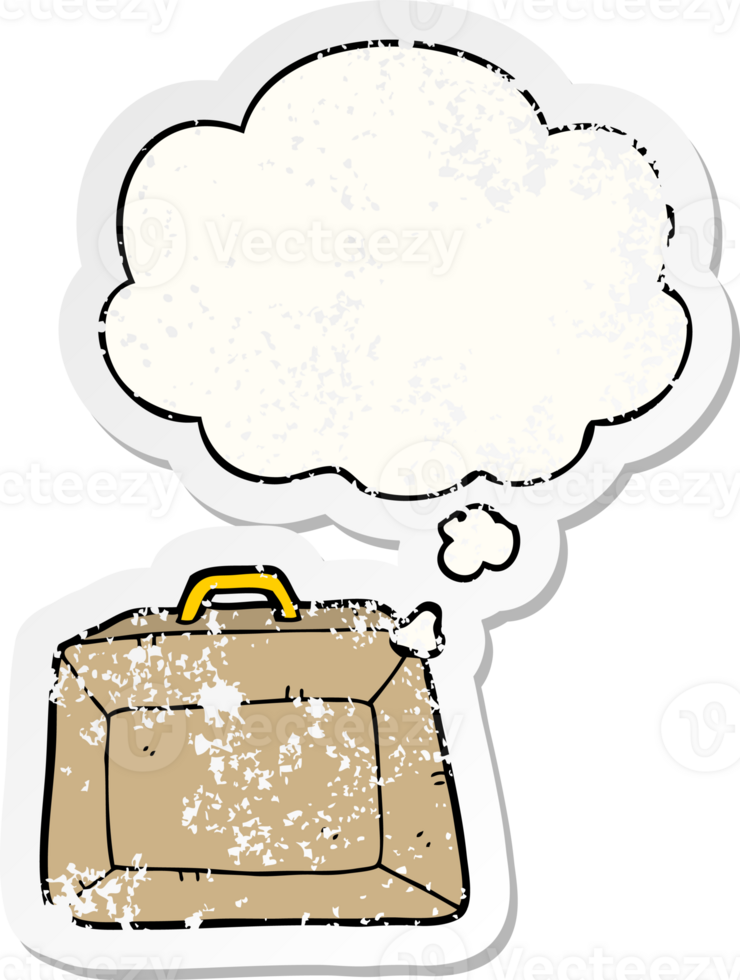 cartoon budget briefcase and thought bubble as a distressed worn sticker png