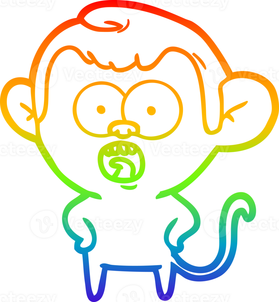 rainbow gradient line drawing cartoon shocked monkey png