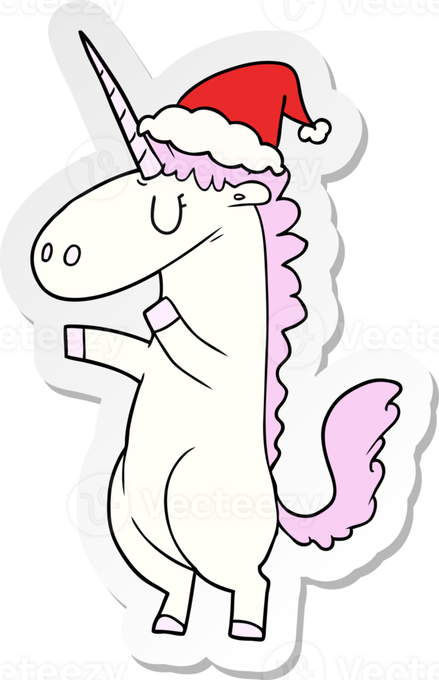 sticker cartoon of a unicorn wearing santa hat png