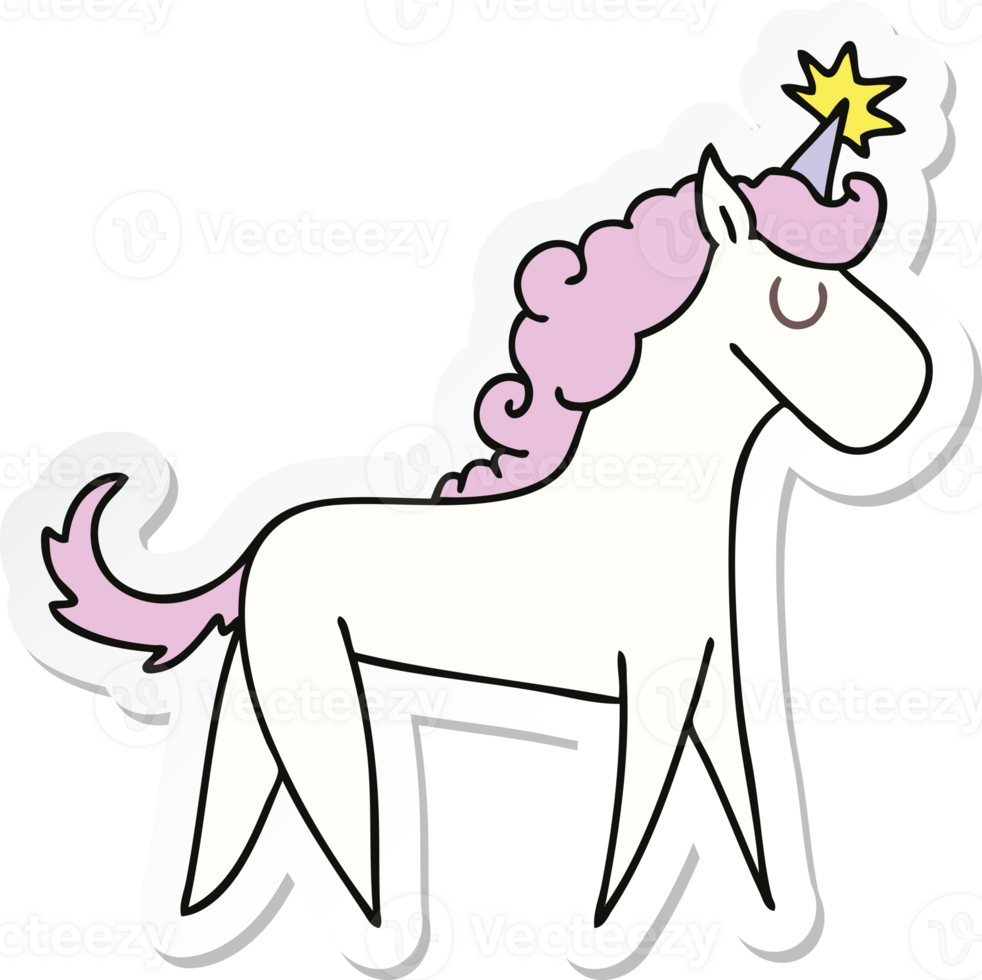 sticker of a quirky hand drawn cartoon unicorn png