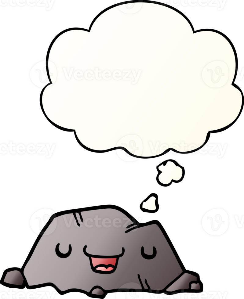 cartoon rock and thought bubble in smooth gradient style png