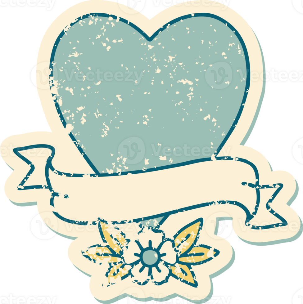 distressed sticker tattoo style icon of a heart and banner png