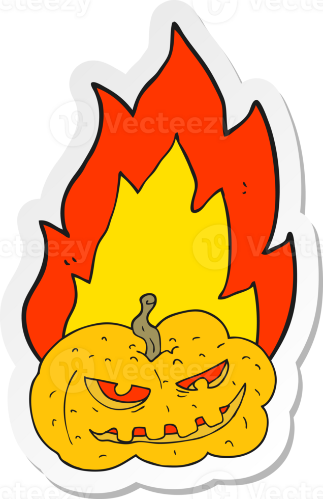 sticker of a cartoon flaming halloween pumpkin png