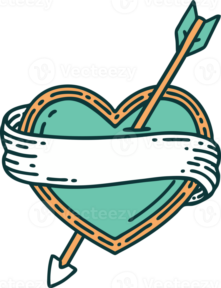 tattoo style icon of an arrow heart and banner png