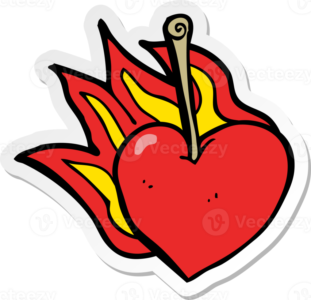 sticker of a cartoon flaming heart cherry png