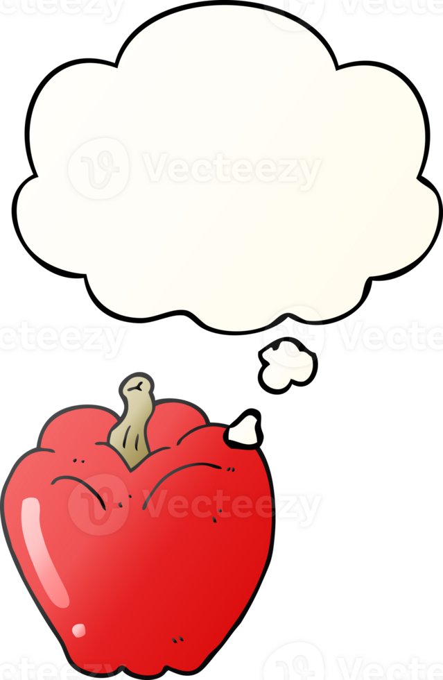cartoon pepper and thought bubble in smooth gradient style png