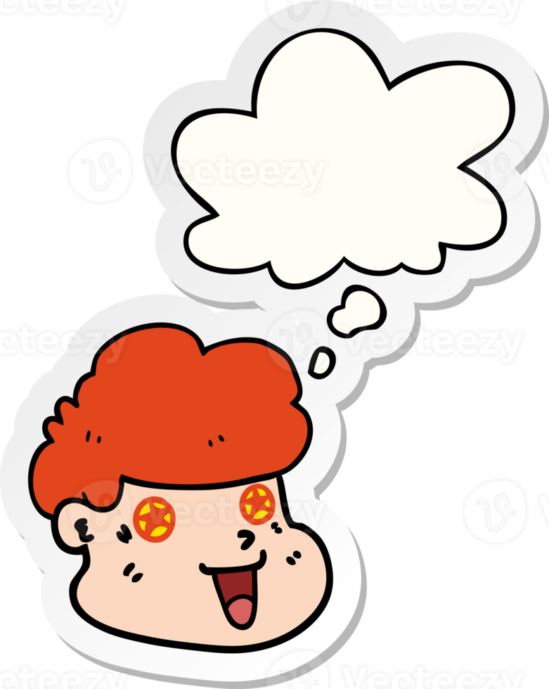 cartoon boy's face and thought bubble as a printed sticker png