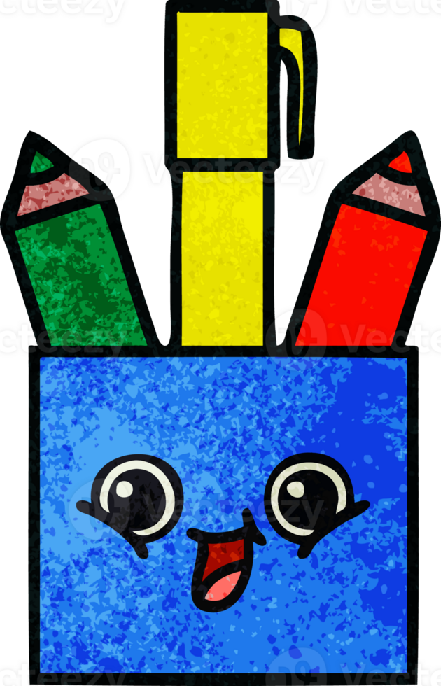 retro grunge texture cartoon pencil pot png