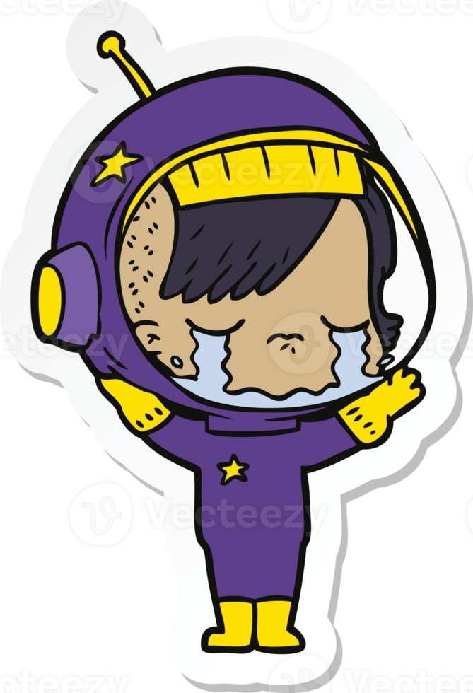 sticker of a cartoon crying astronaut girl png