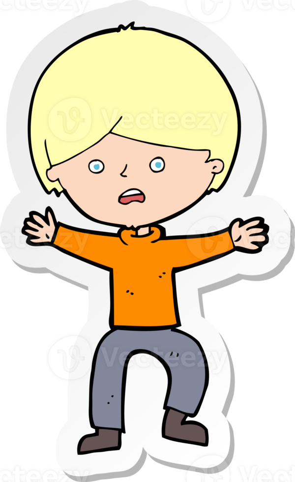 sticker of a cartoon boy panicking png
