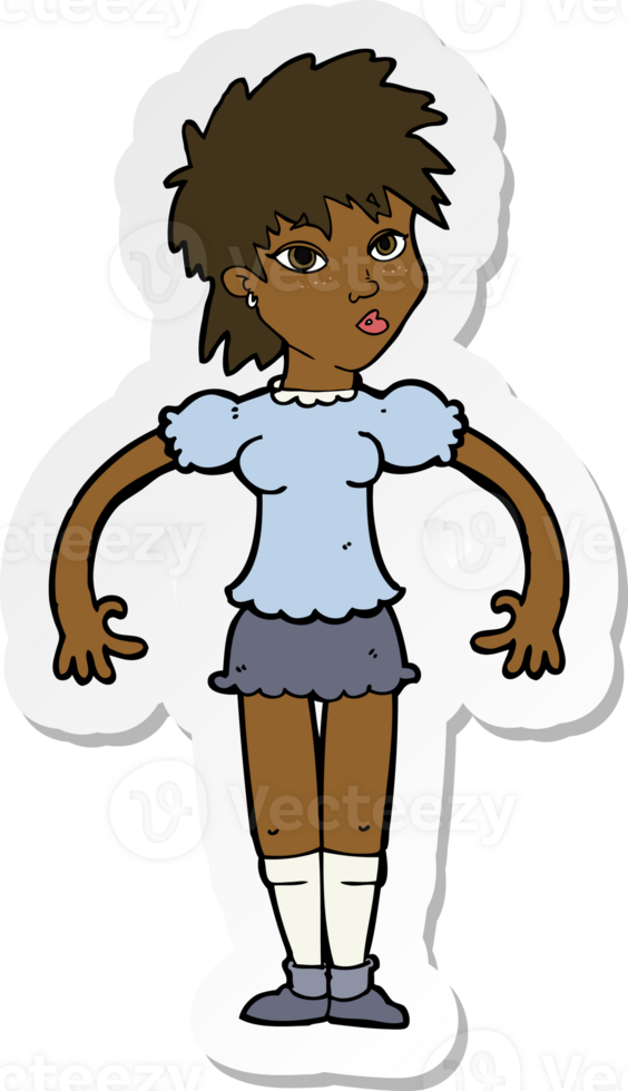 sticker of a cartoon curious woman png