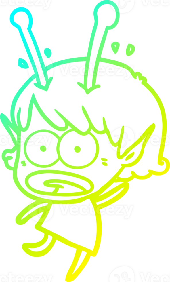 cold gradient line drawing cartoon shocked alien girl png