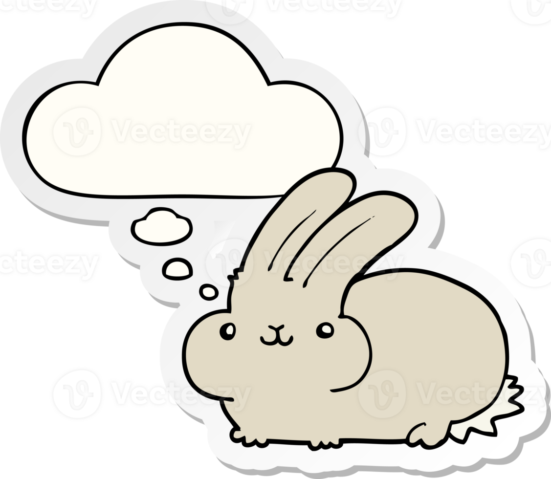 cartoon rabbit and thought bubble as a printed sticker png