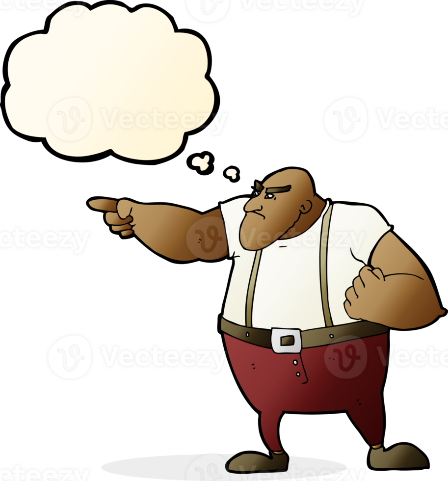 cartoon angry tough guy pointing with thought bubble png