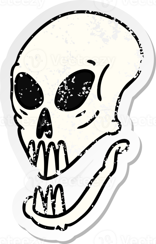 distressed sticker cartoon doodle of a skull head png