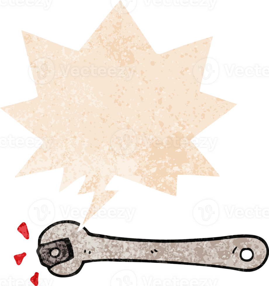 cartoon spanner turning nut and speech bubble in retro textured style png