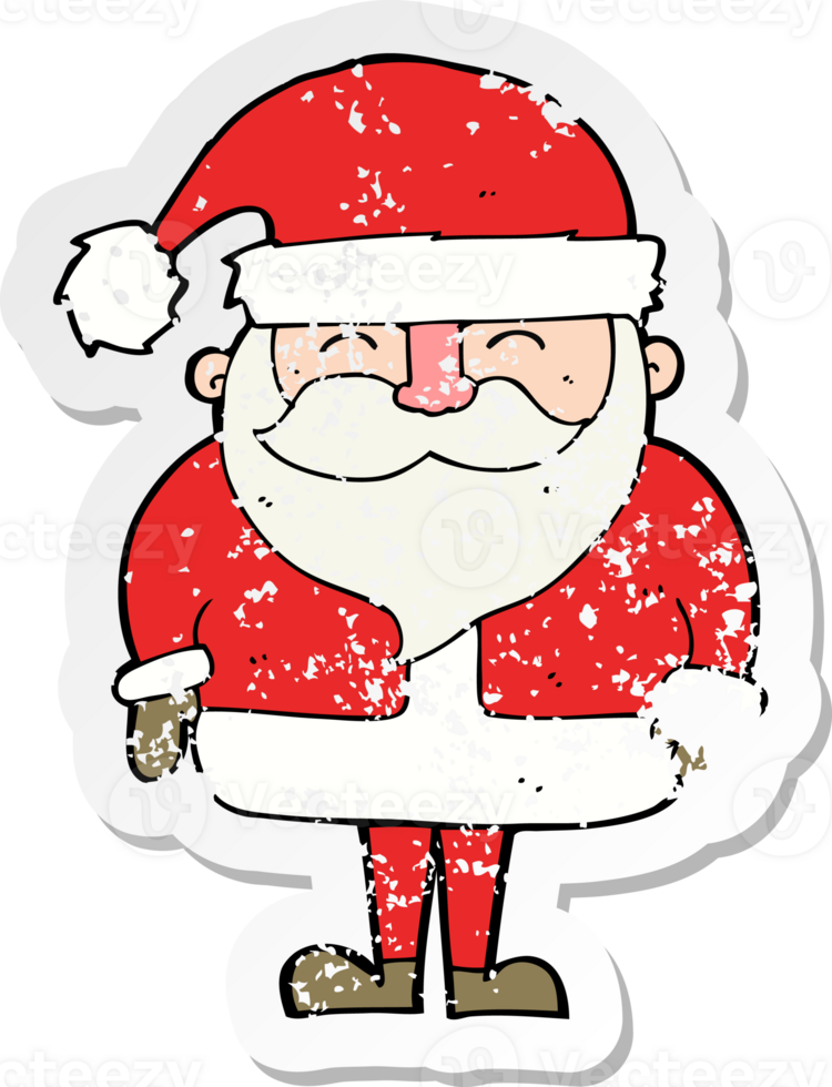 retro distressed sticker of a cartoon santa claus png