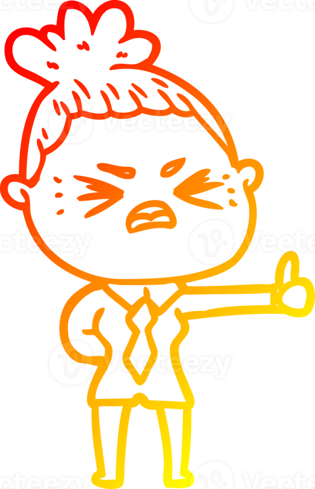 warm gradient line drawing cartoon angry woman png
