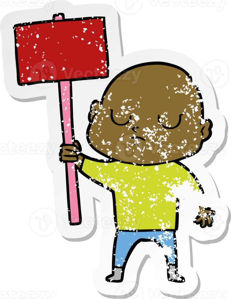 distressed sticker of a cartoon bald man png
