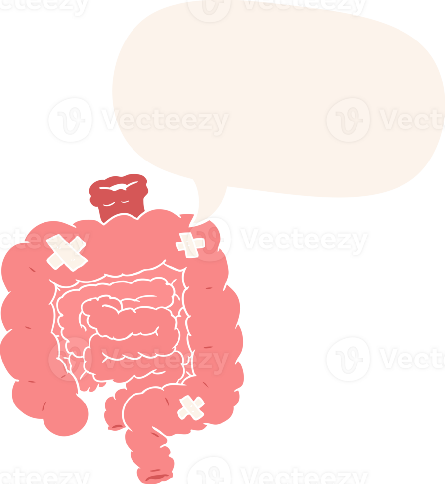 cartoon repaired intestines and speech bubble in retro style png