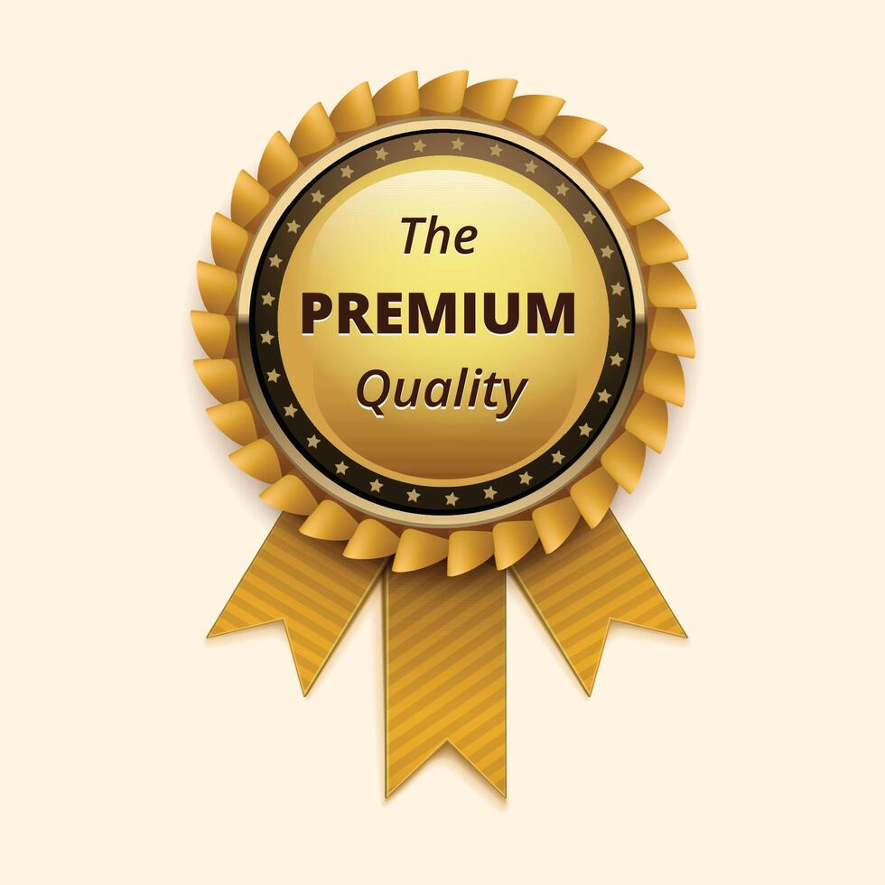 Premium Quality Gold Medal Badge. Label Seal Isolated on White Background. Illustration vector