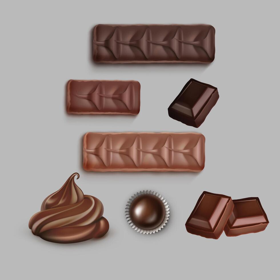 a collection of chocolates including chocolate and milk chocolate. vector