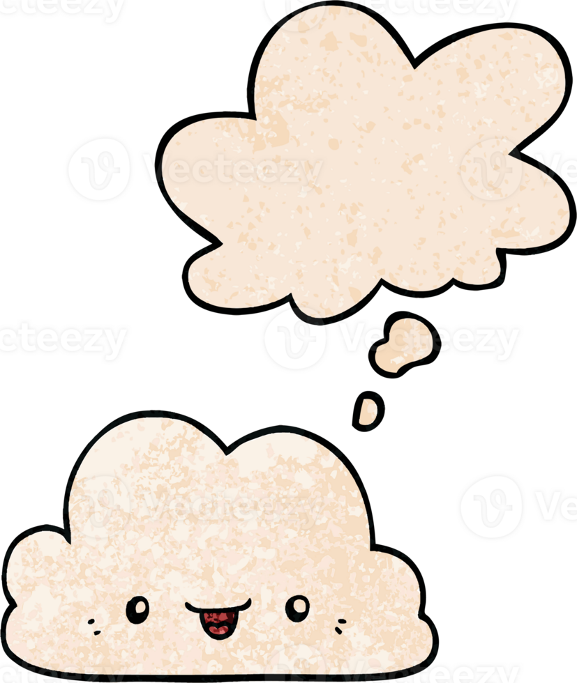 cute cartoon cloud and thought bubble in grunge texture pattern style png
