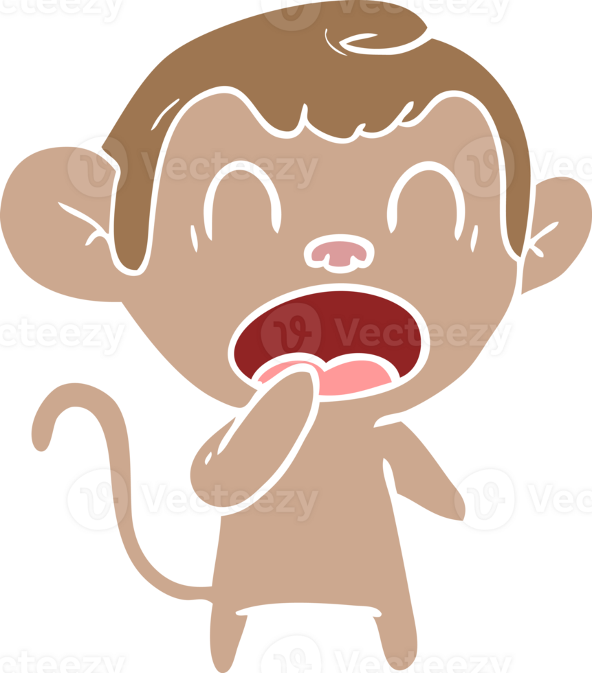 yawning flat color style cartoon monkey png