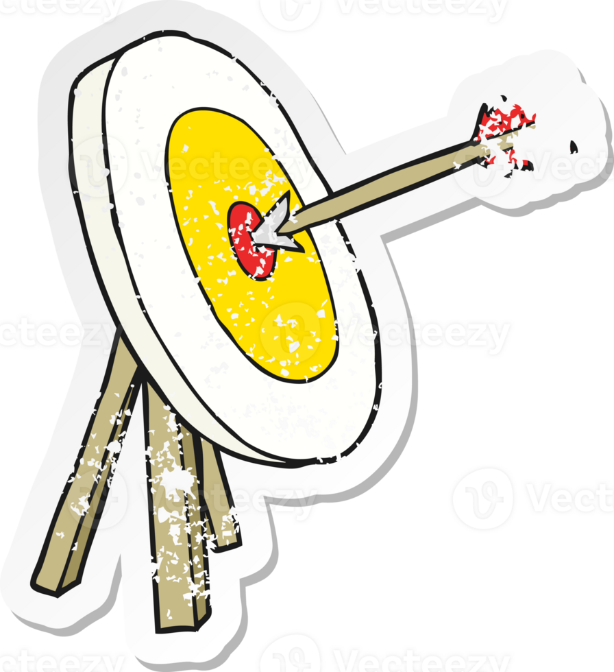 retro distressed sticker of a cartoon archery target png