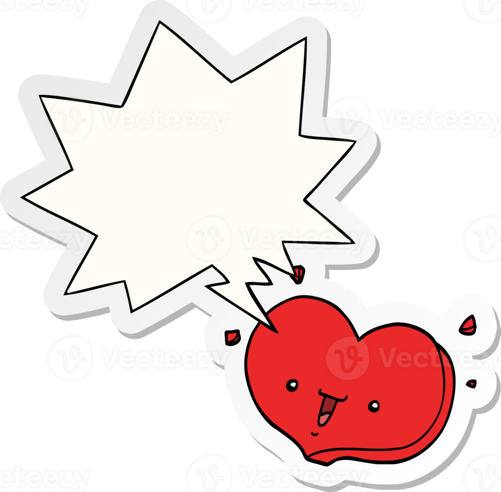 cartoon happy love heart and speech bubble sticker png