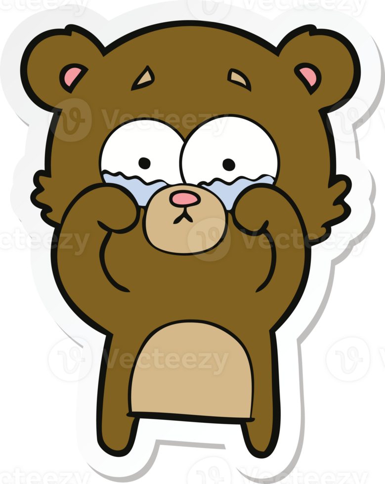 sticker of a cartoon crying bear rubbing eyes png