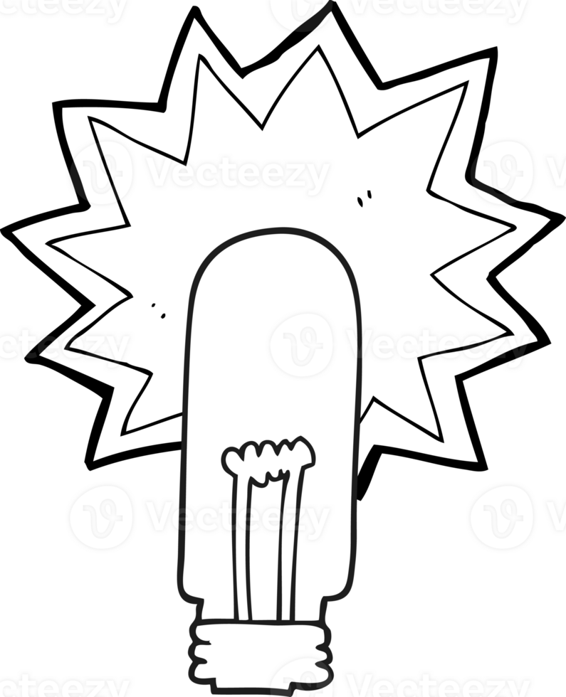 black and white cartoon old light bulb png