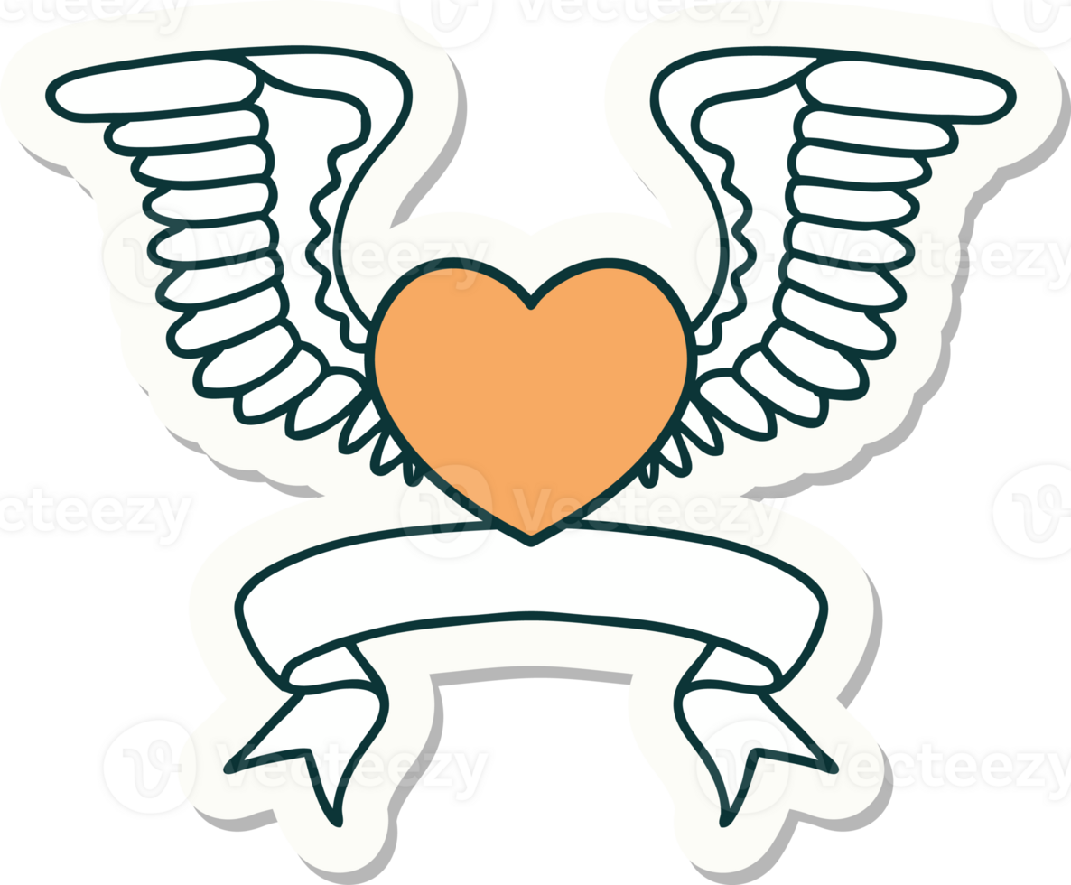 tattoo sticker with banner of a heart with wings png