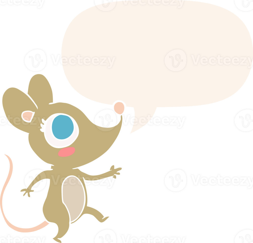 cute cartoon mouse and speech bubble in retro style png