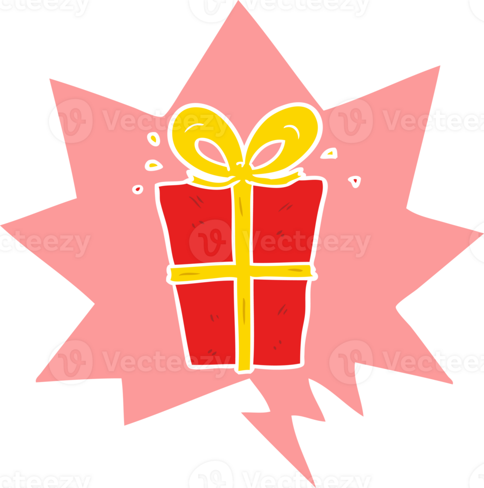 cartoon wrapped gift and speech bubble in retro style png
