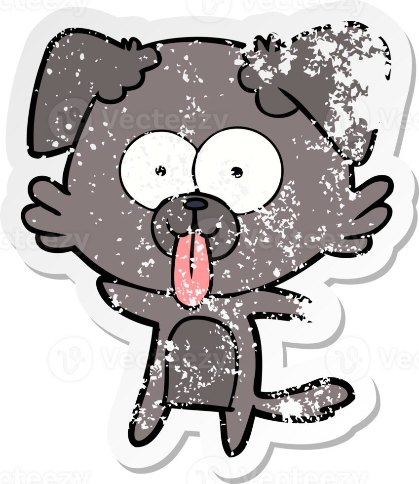 distressed sticker of a cartoon dog with tongue sticking out png