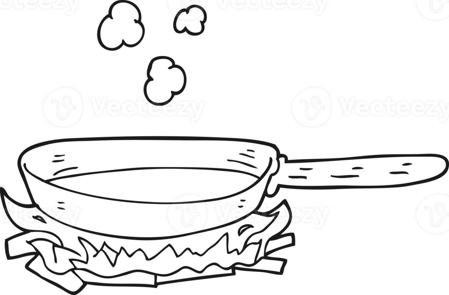 black and white cartoon frying pan on fire png