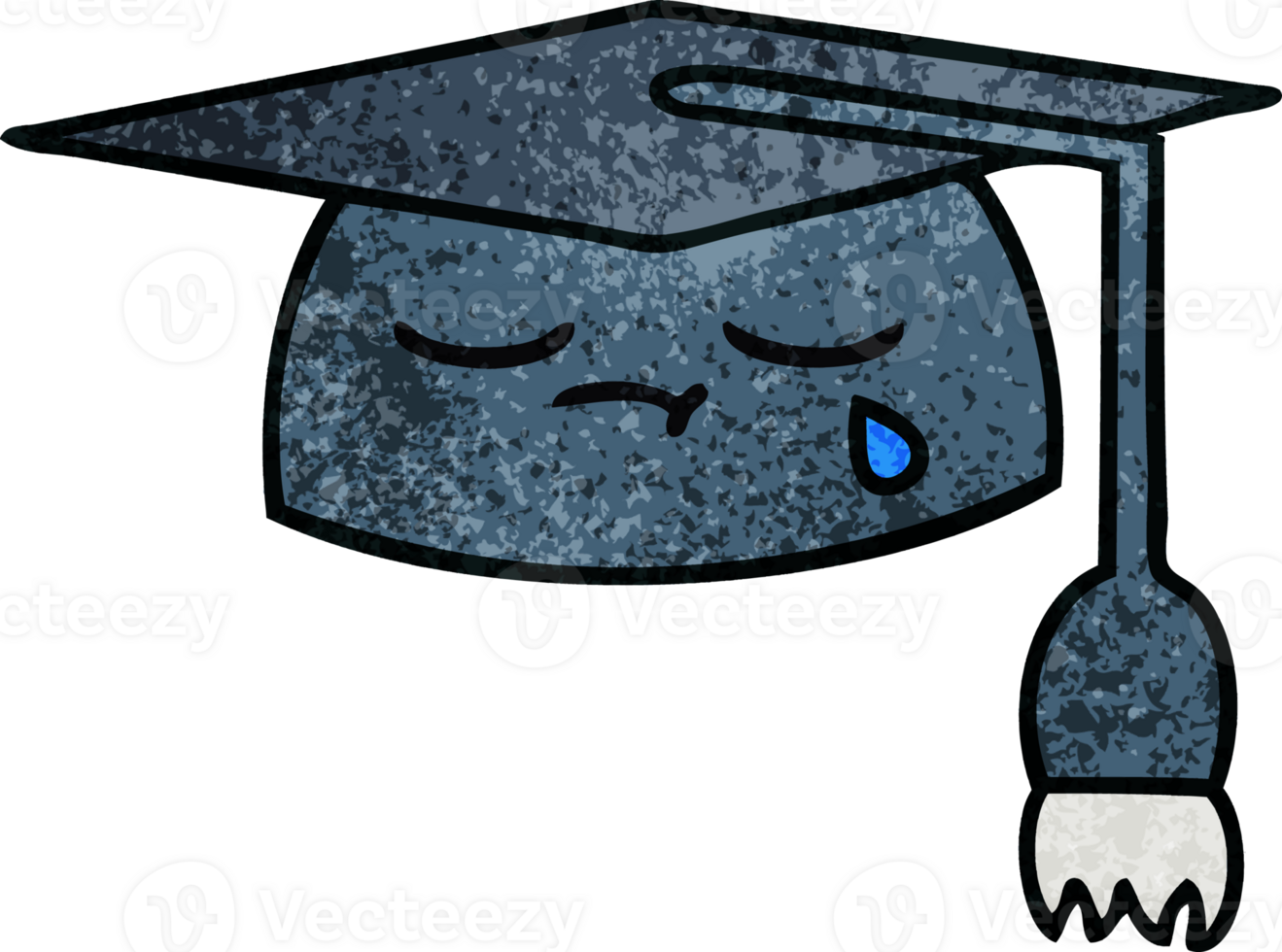 retro grunge texture cartoon graduation hat png