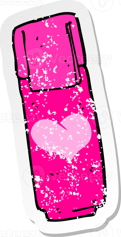 retro distressed sticker of a cartoon pink felt tip pen png