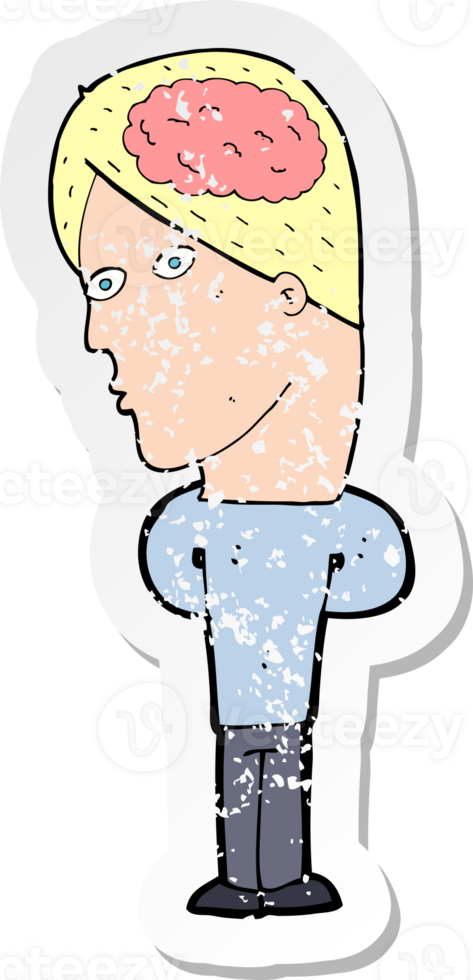 retro distressed sticker of a cartoon man with big brain png