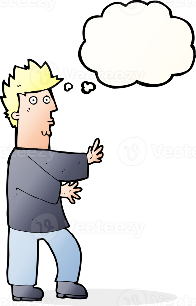 cartoon nervous man waving with thought bubble png