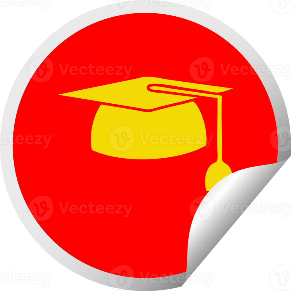 circular peeling sticker cartoon graduation hat png